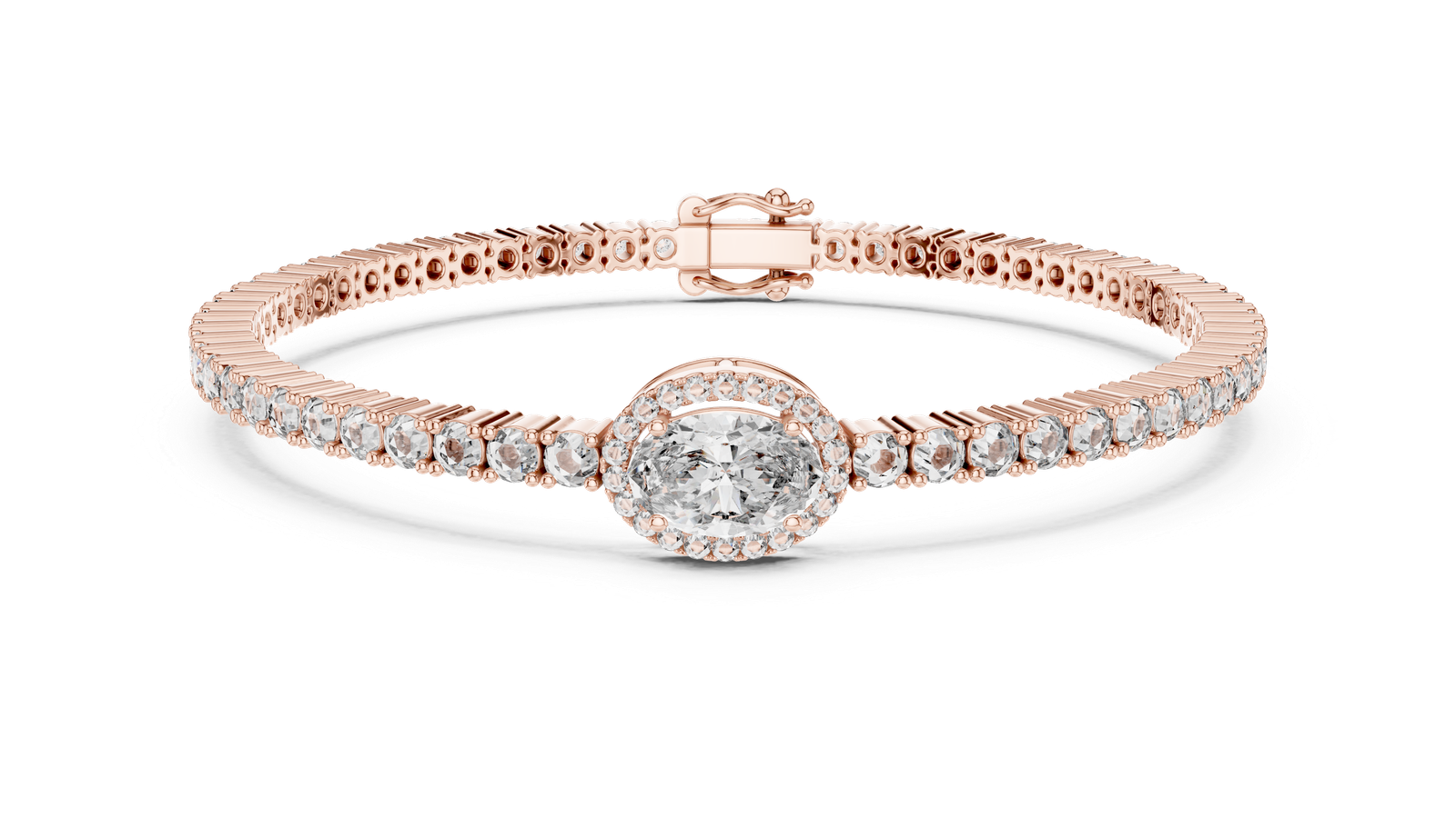 Oval Halo Center Diamond Tennis Bracelet
