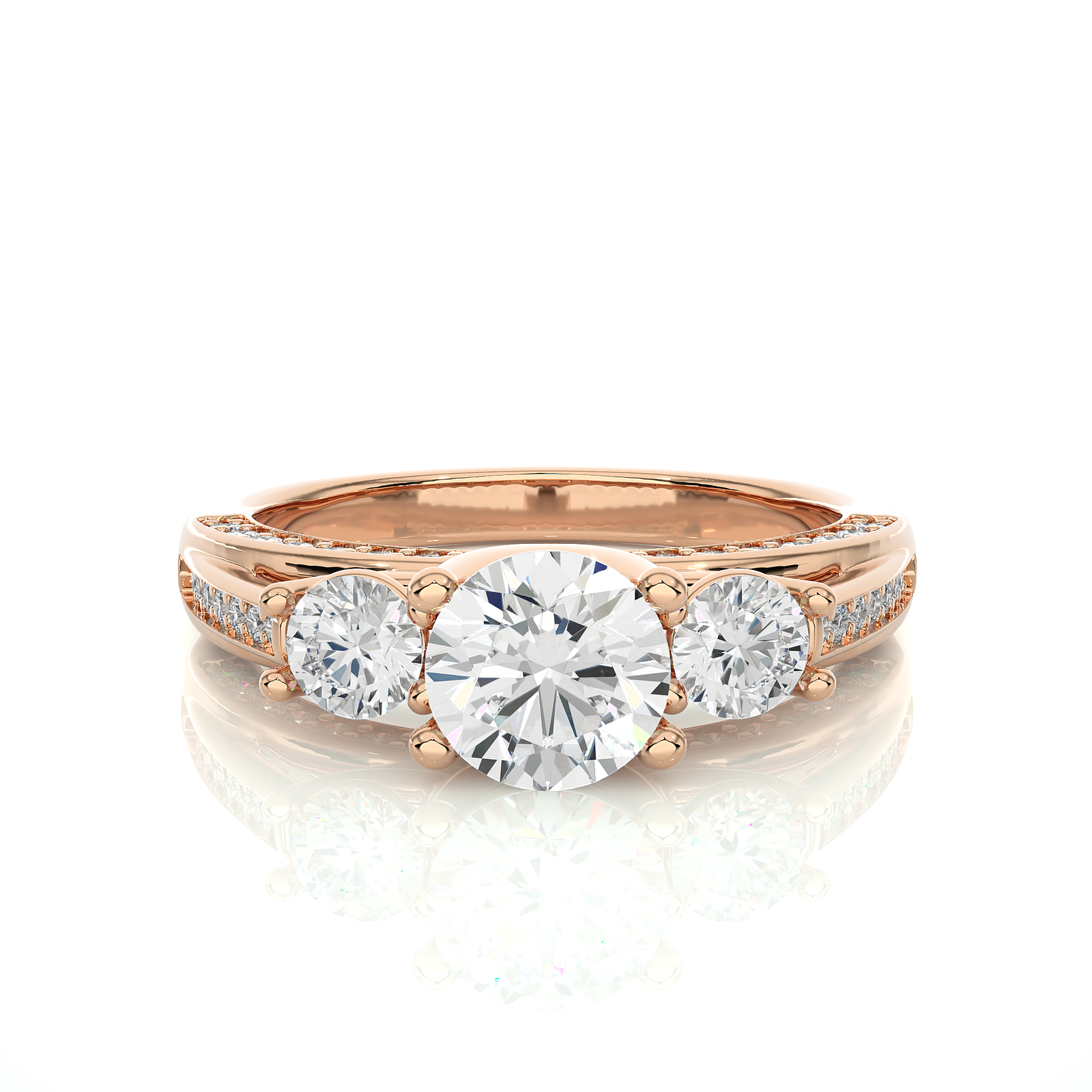 Three-Stone Diamond Ring with Hidden Pavé Band