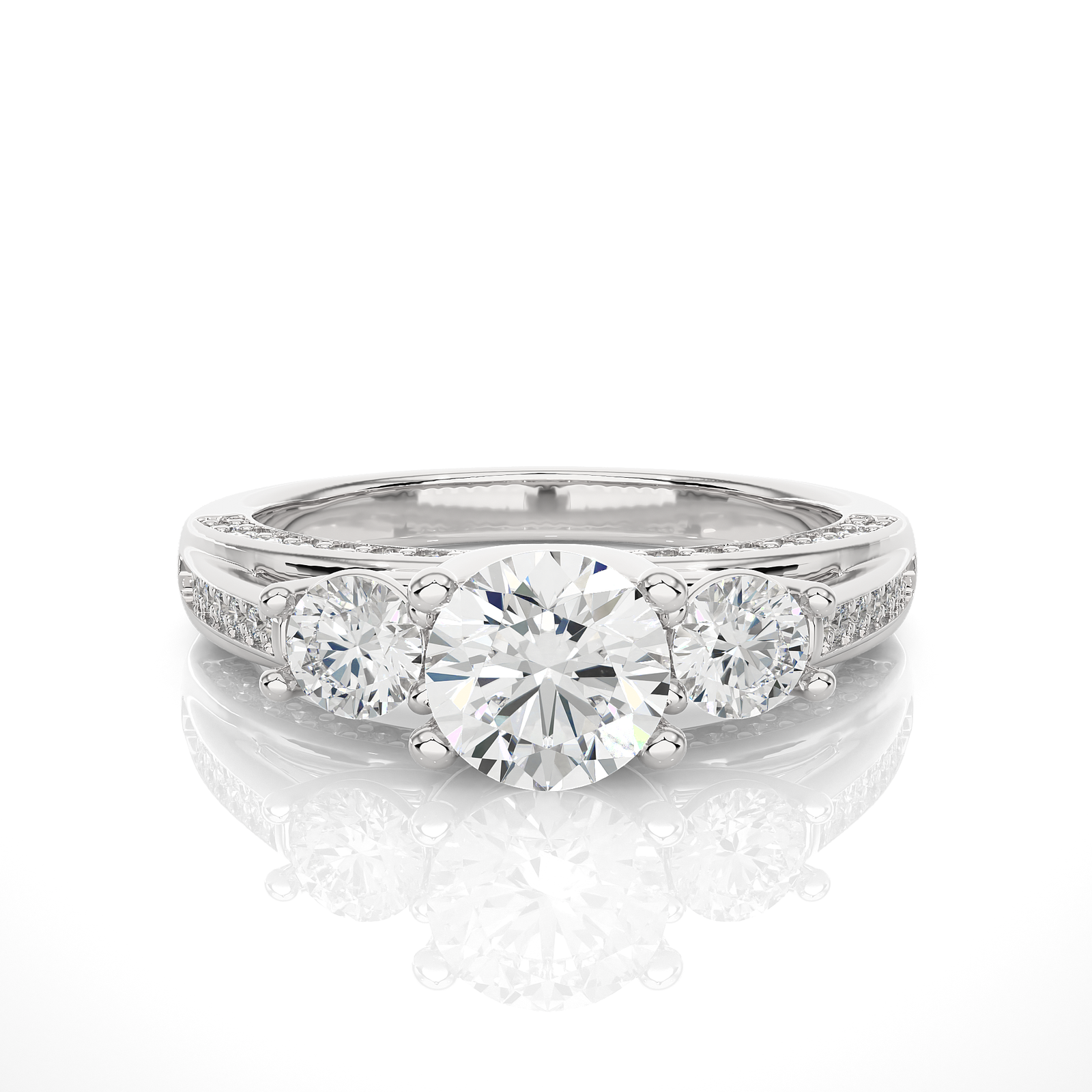 Three-Stone Diamond Ring with Hidden Pavé Band