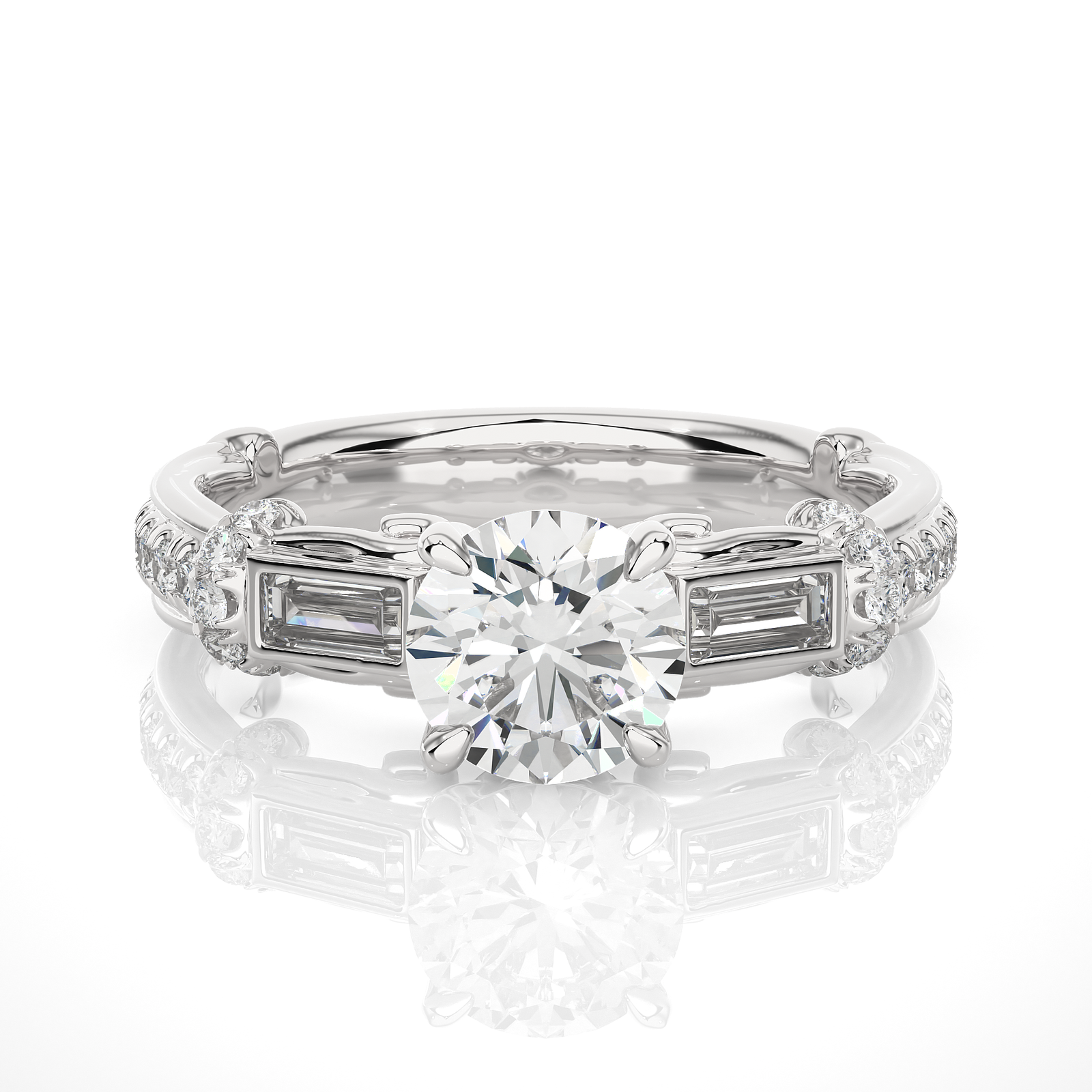 Round & Baguette Diamond Engagement Ring