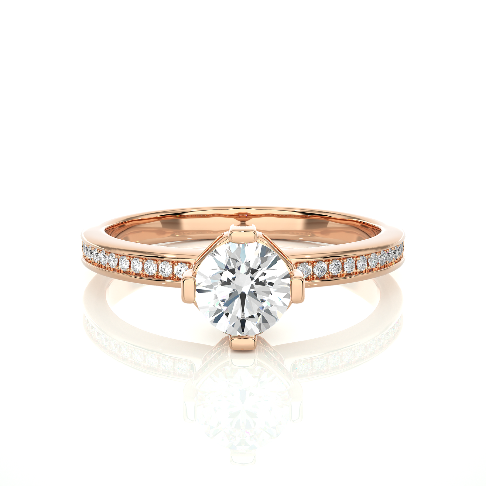 Hidden Halo Setting Round Diamond Engagement Ring