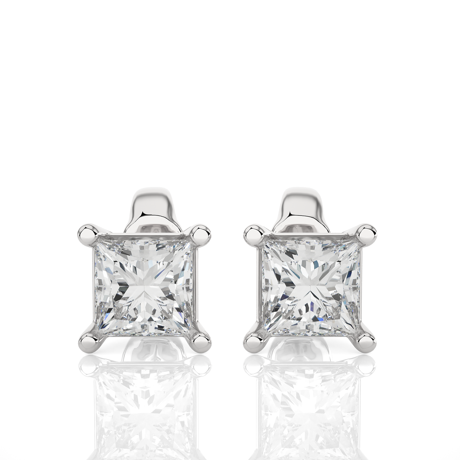 4 Prong Princess-Cut Diamond Stud Earrings