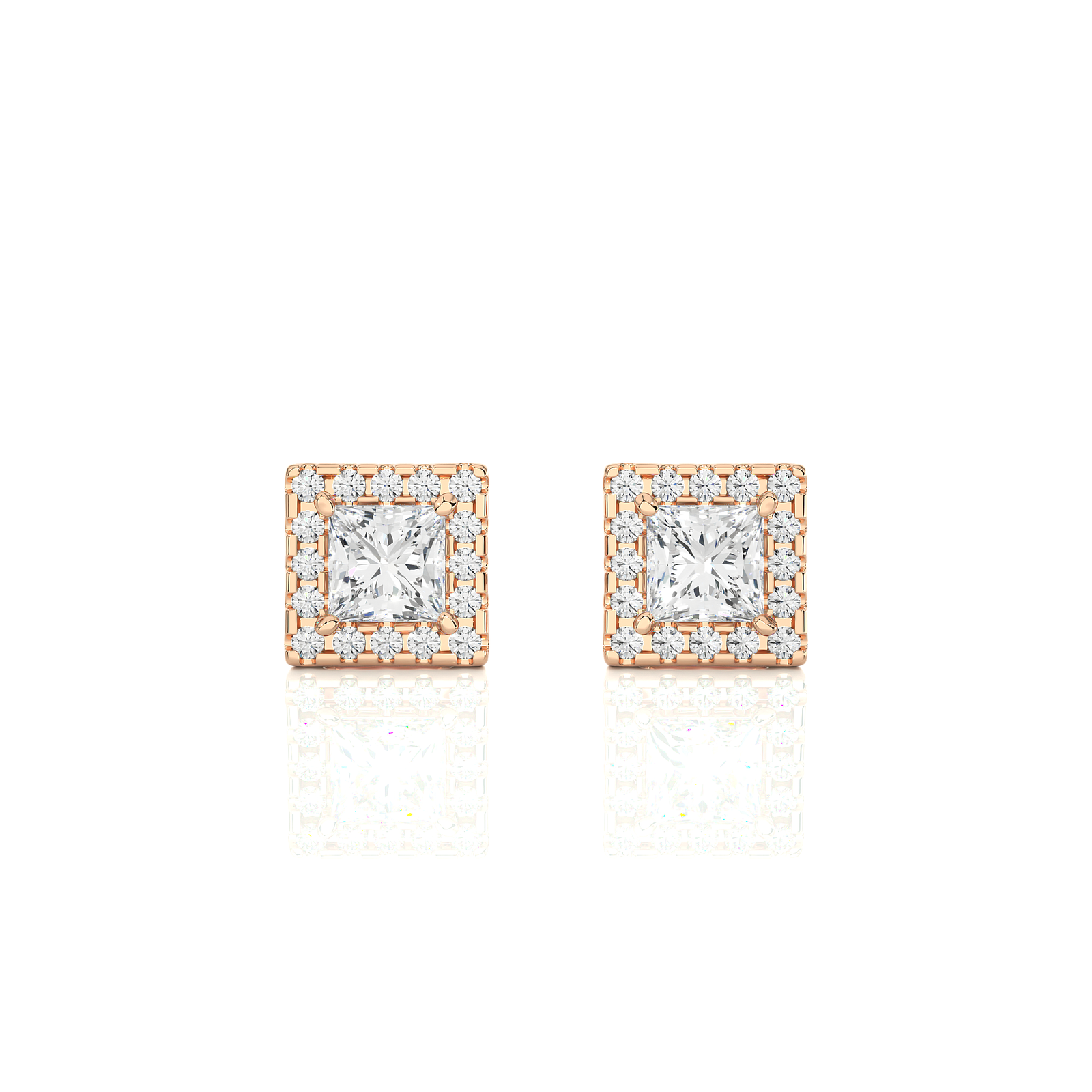 Princess-Cut Halo Diamond Stud Earrings