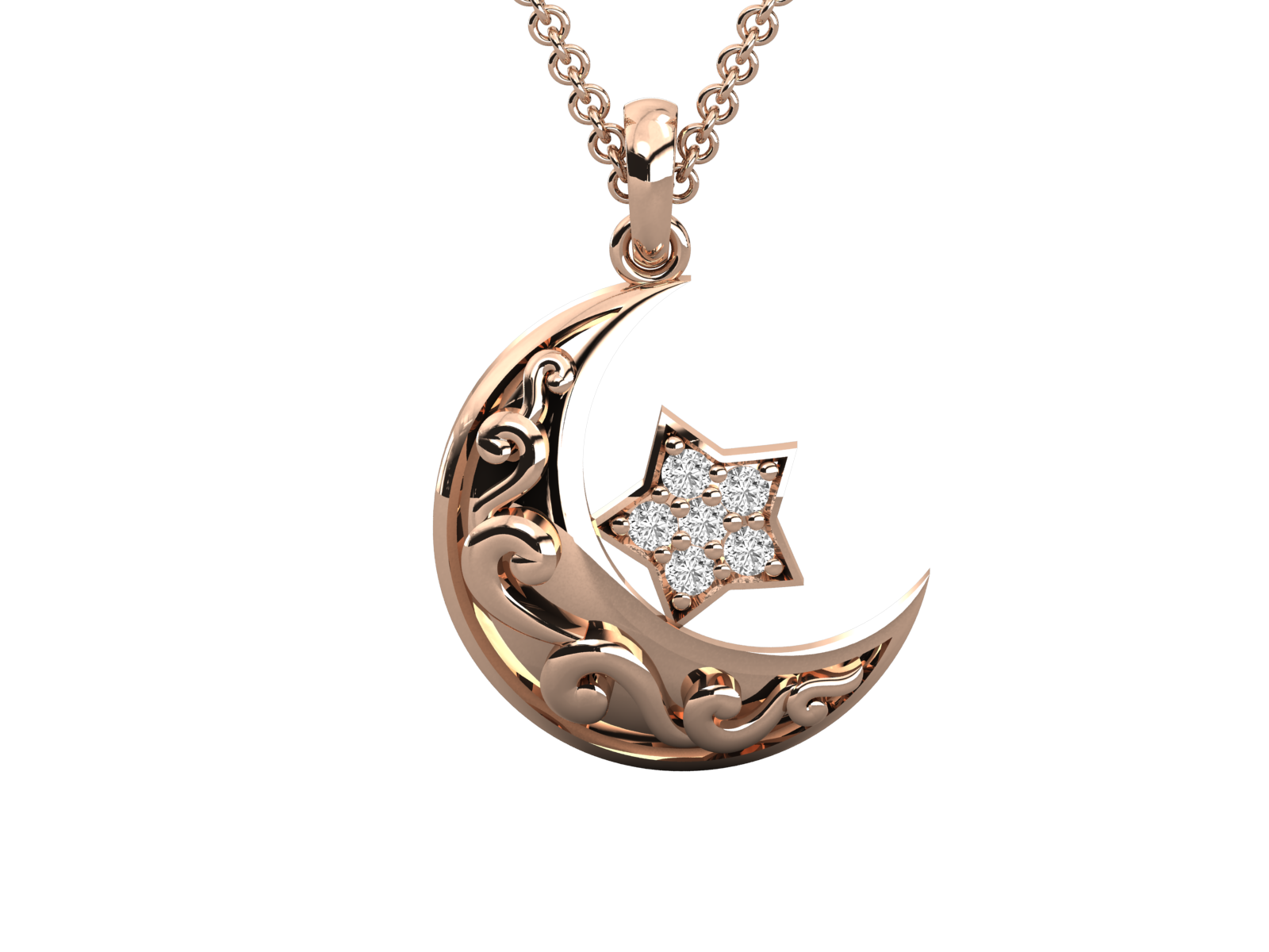 Crescent Moon & Star Diamond Pendant