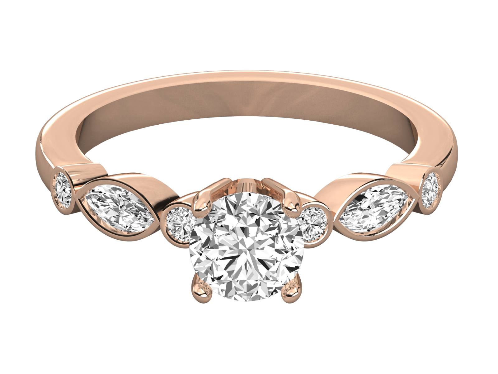 Round Diamond Engagement Ring- Bezel Accent Stones