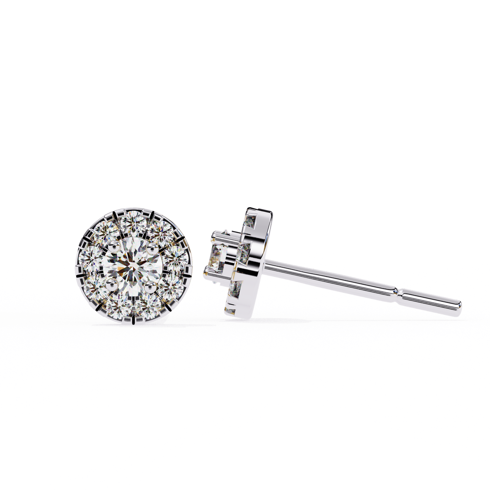 Diamond Halo Stud Earrings with Prong Setting