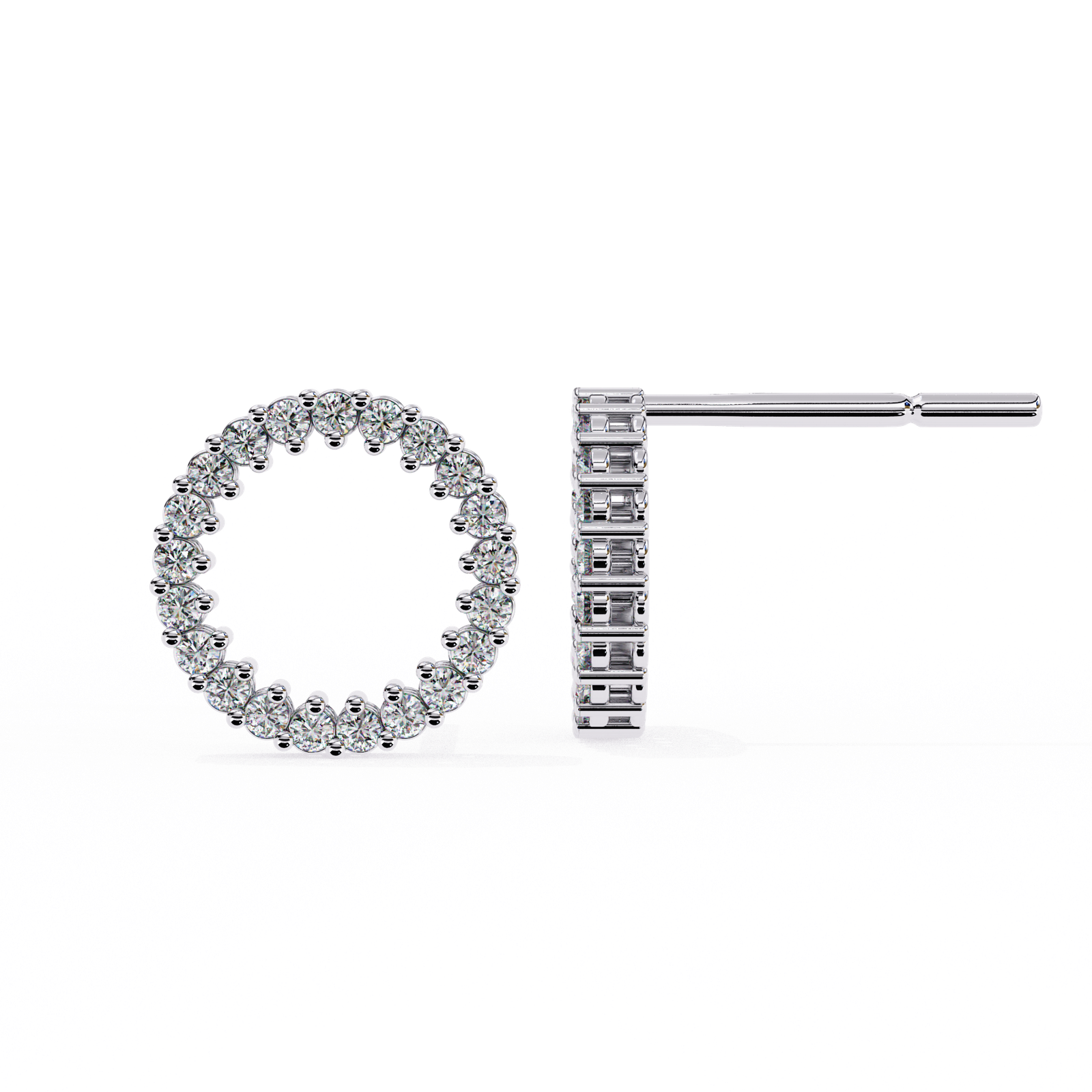 Diamond Circle Stud Earrings with Prong Setting