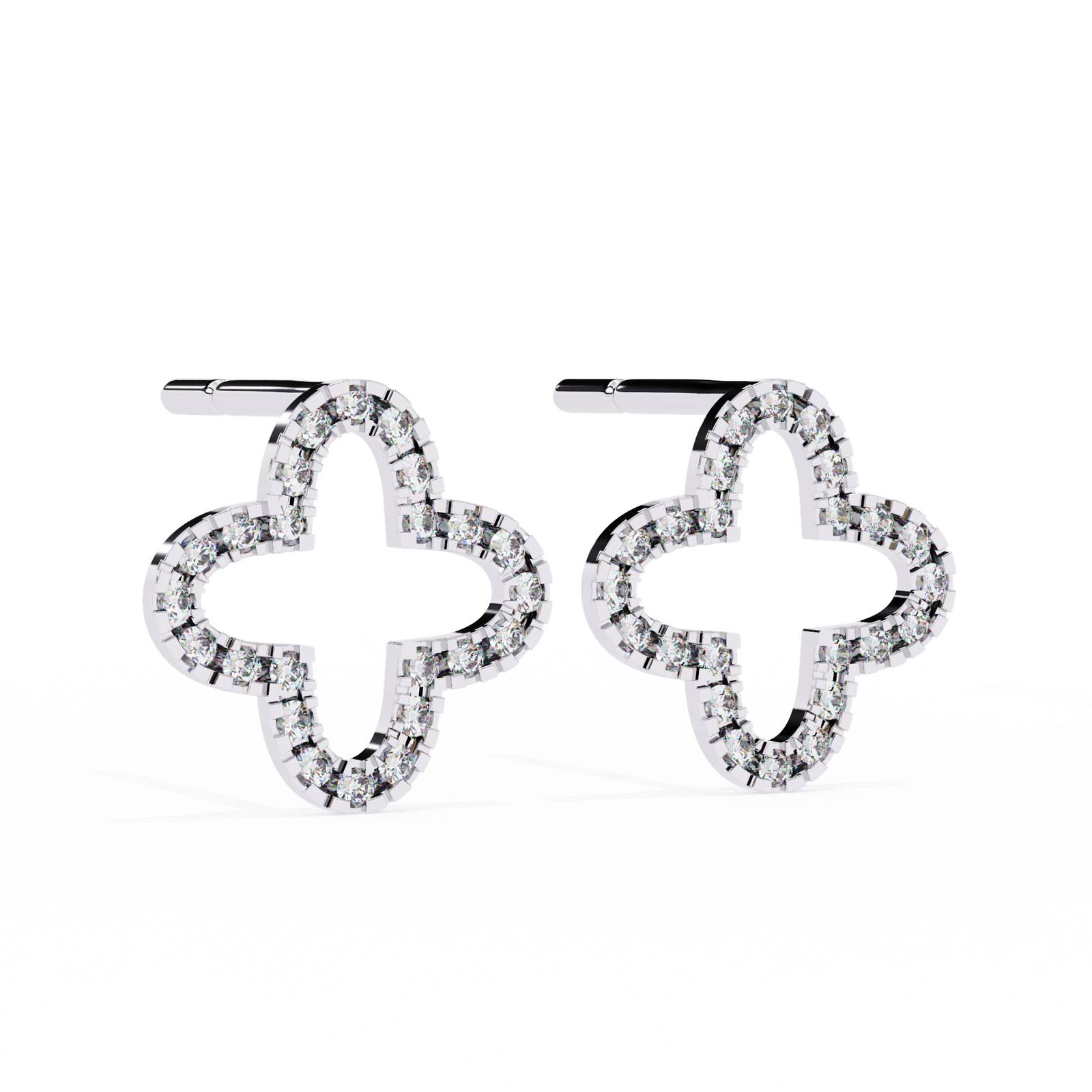 Diamond Clover Stud Earrings with Prong Setting