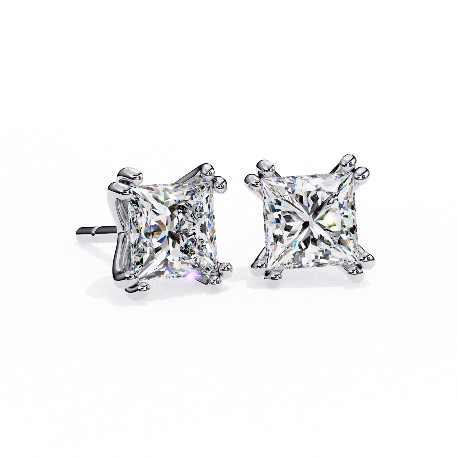 Princess Cut Diamond Stud Earrings with 4-Prong Setting