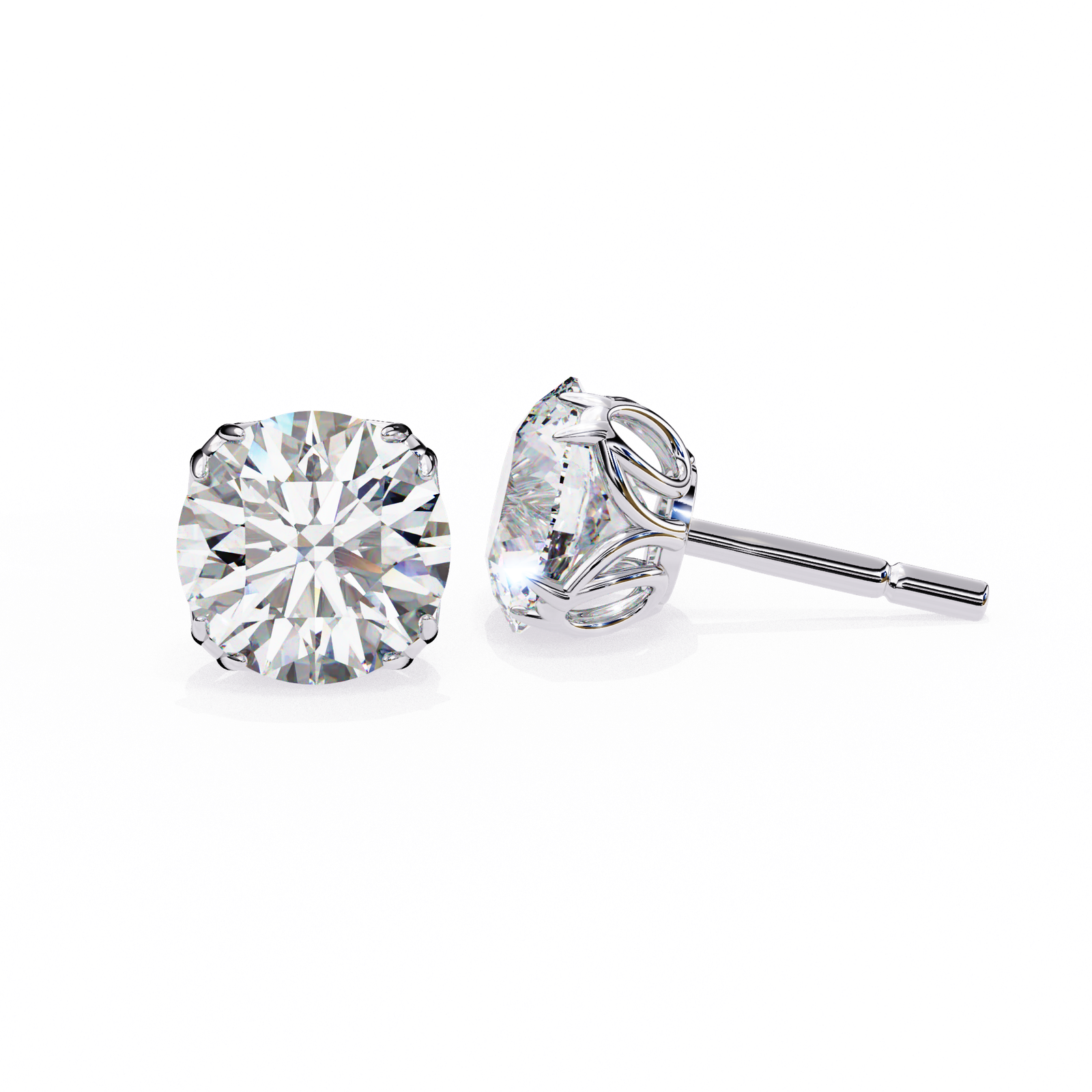 Round Diamond Stud Earrings with Scrollwork Setting