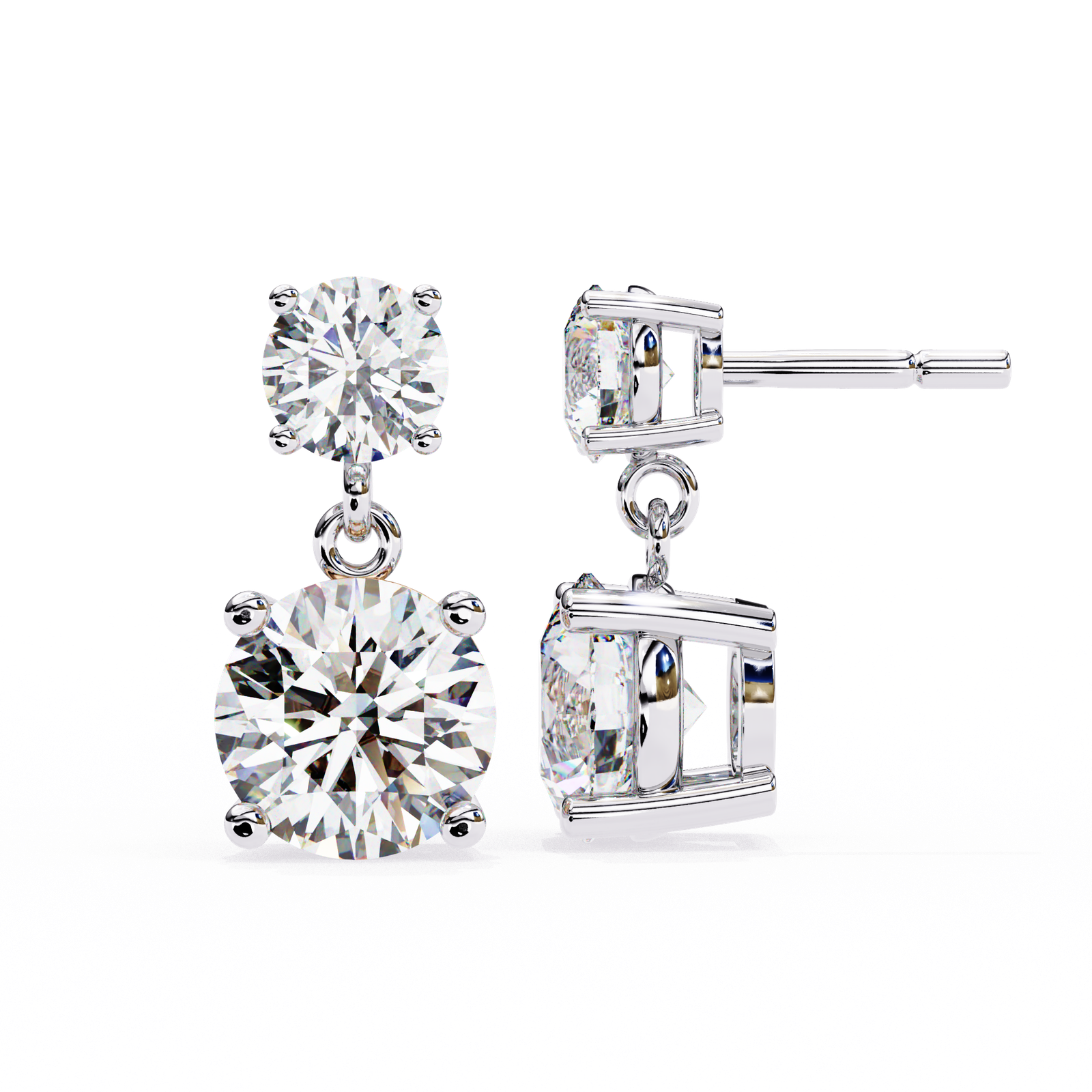 Double Round Diamond Drop Earrings