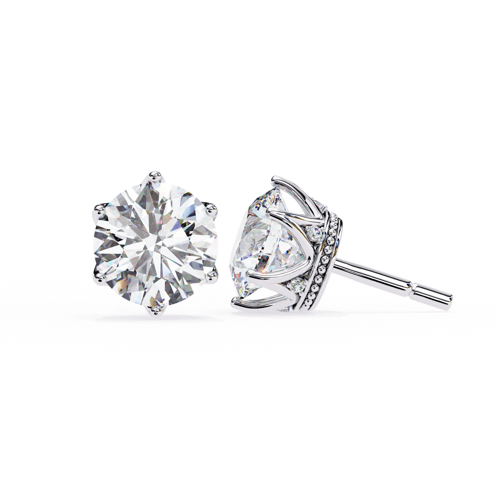 Vintage-Inspired Round Diamond Stud Earrings with Milgrain Detailing