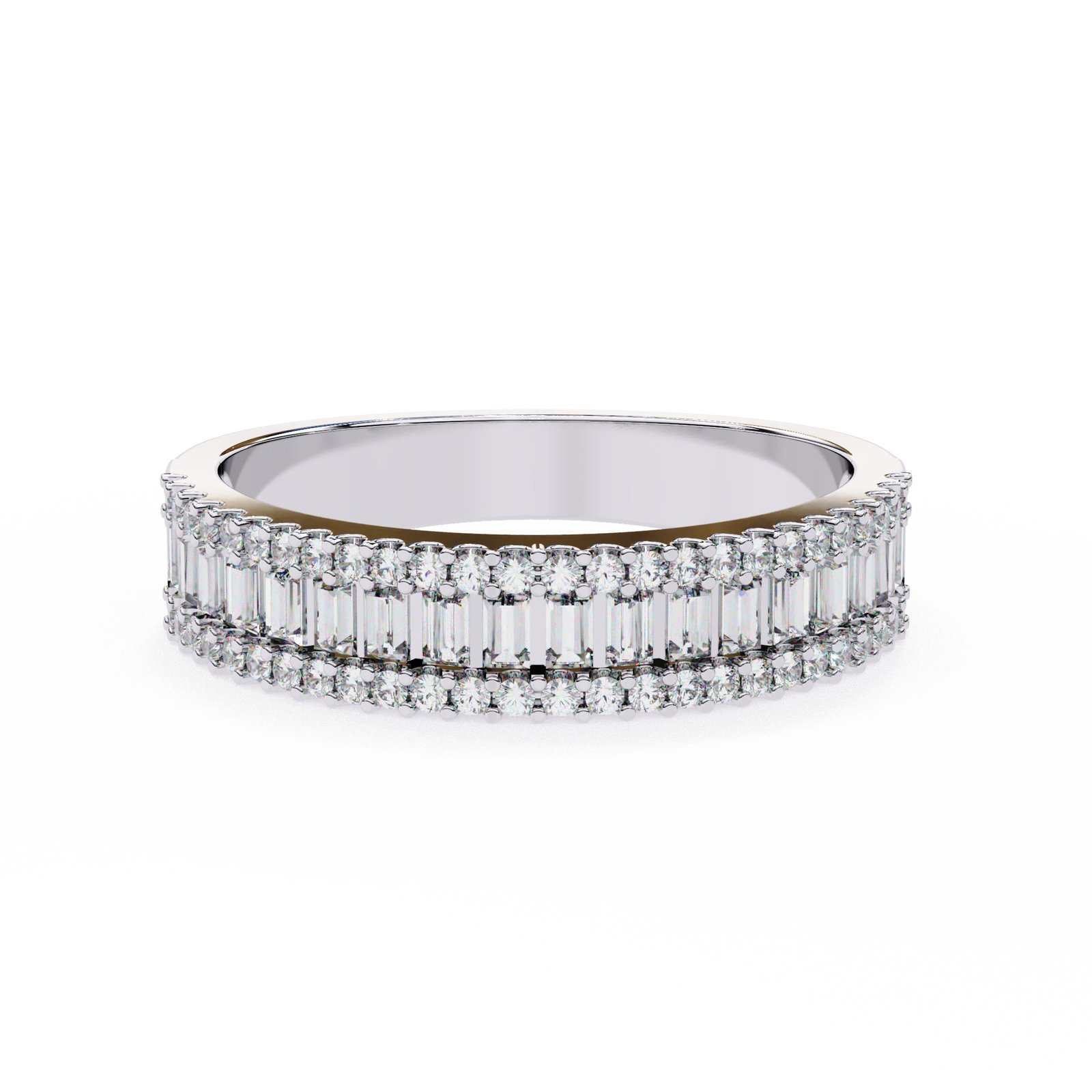 Triple Row Baguette and Round Diamond Band