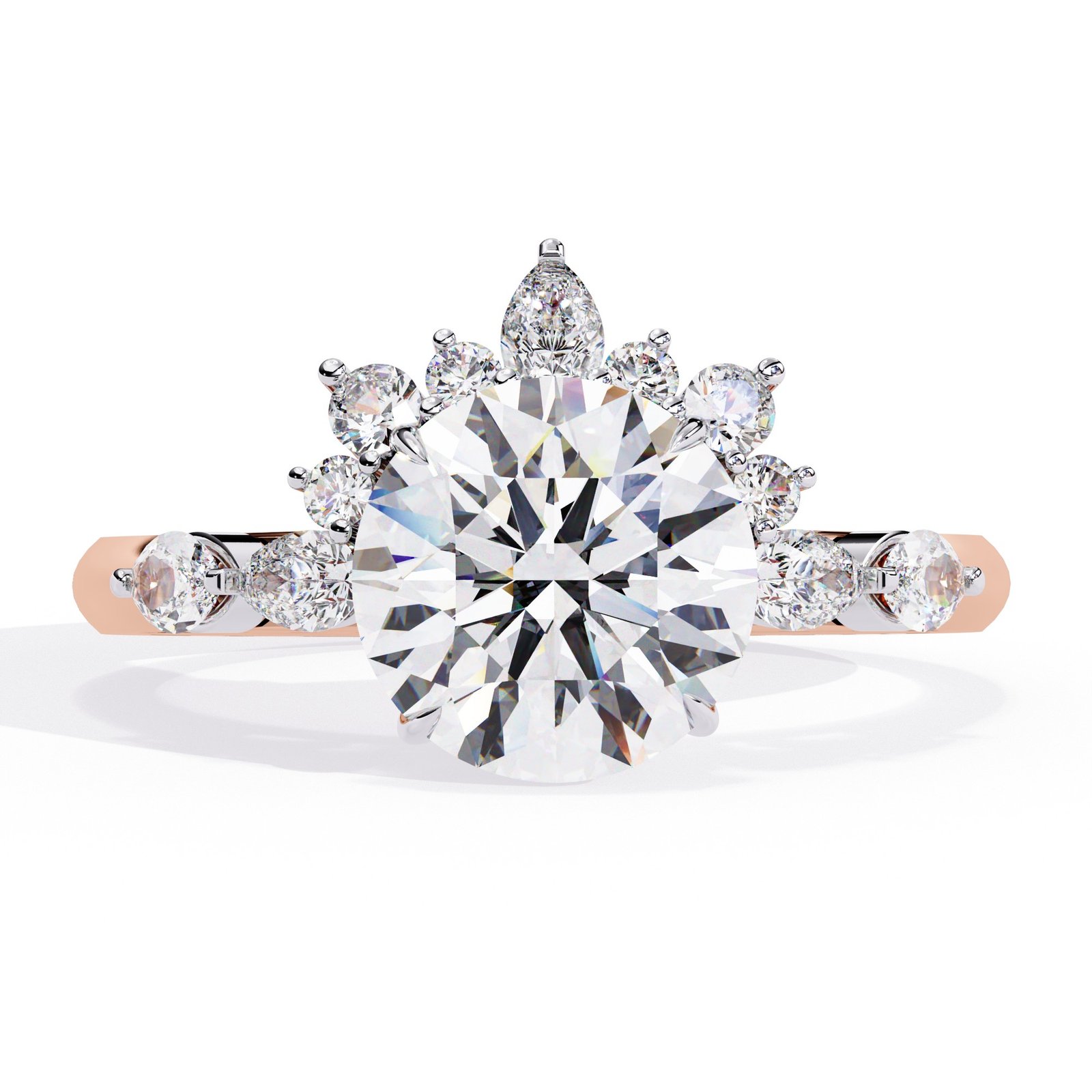 Crown Round Diamond Engagement Ring