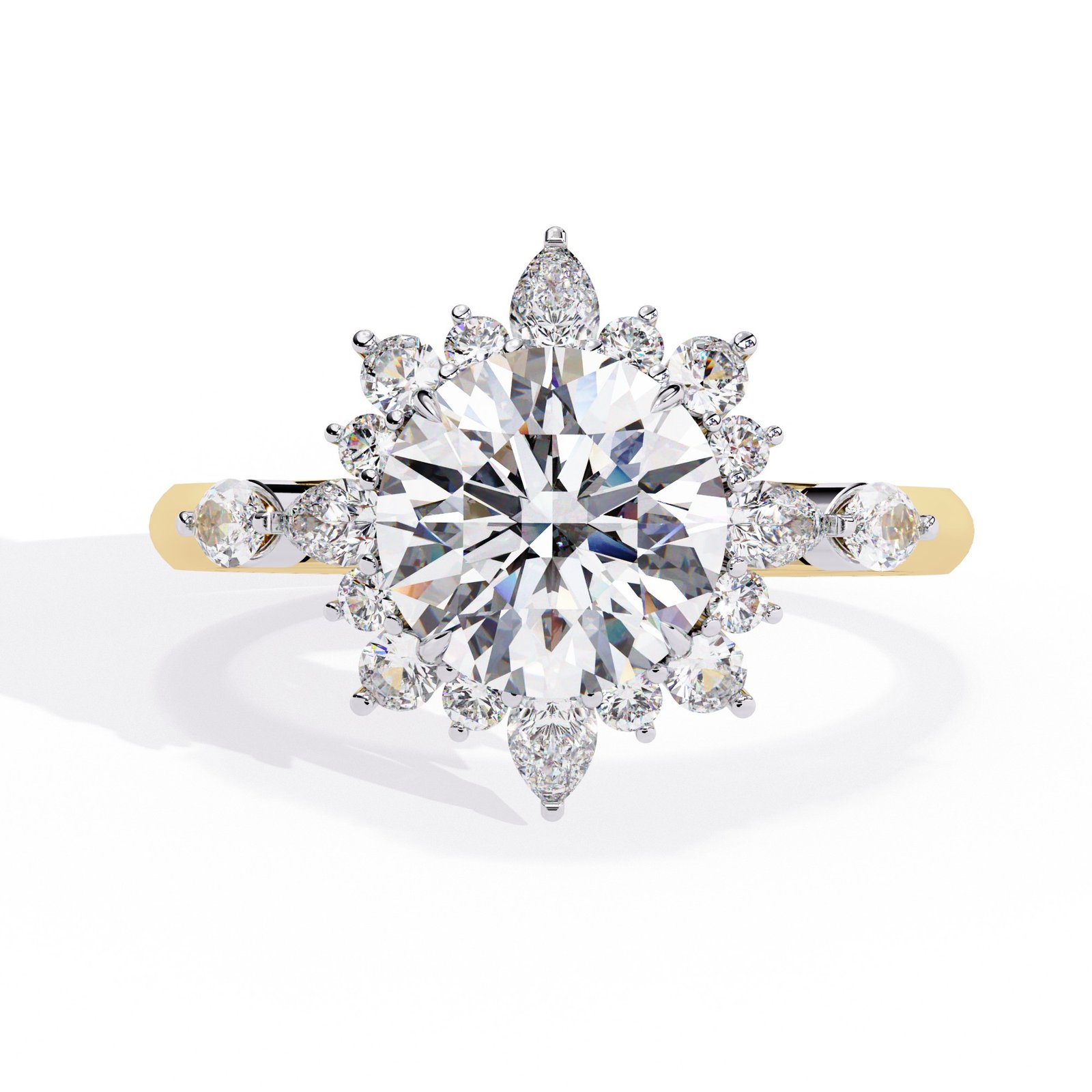 Radiant Halo Sunburst Diamond Engagement Ring