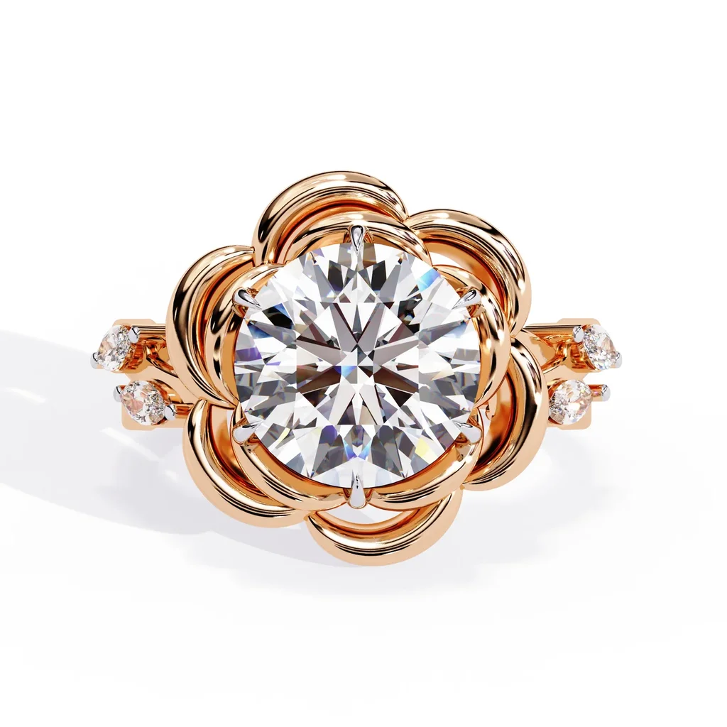 Golden Bloom Round Diamond Ring