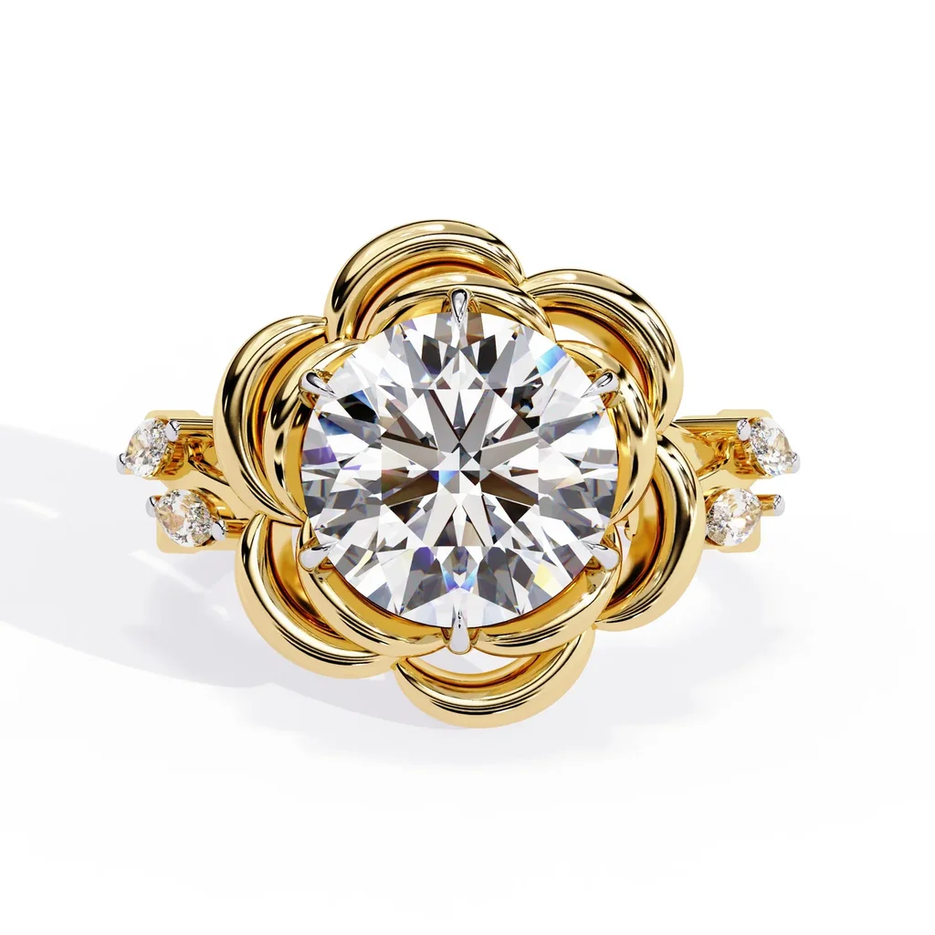 Golden Bloom Round Diamond Ring